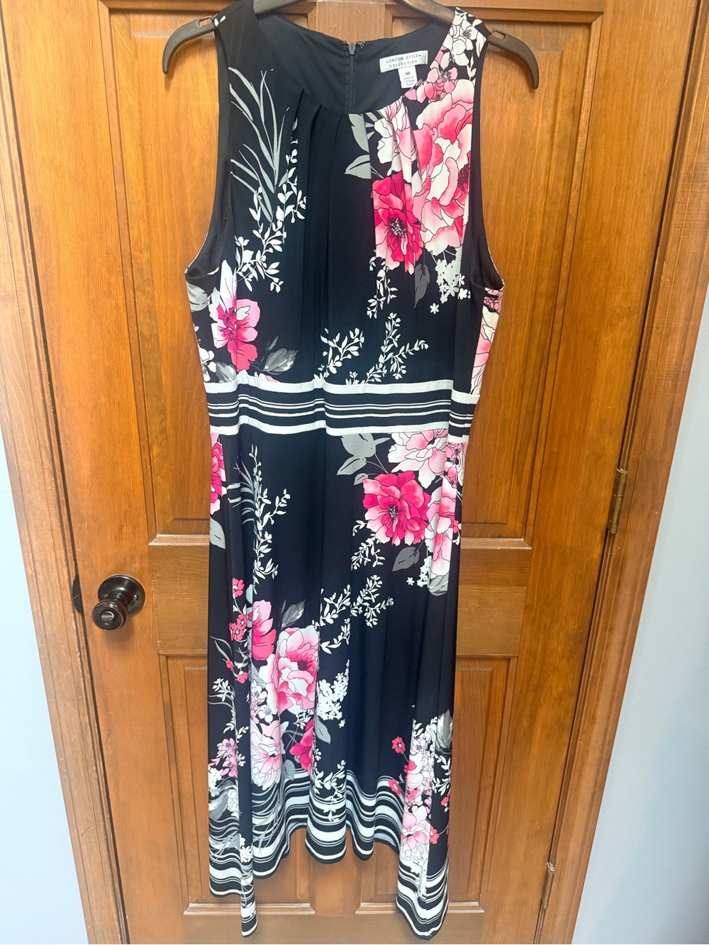 London Times Black Maxi Dress with Pink Floral Print